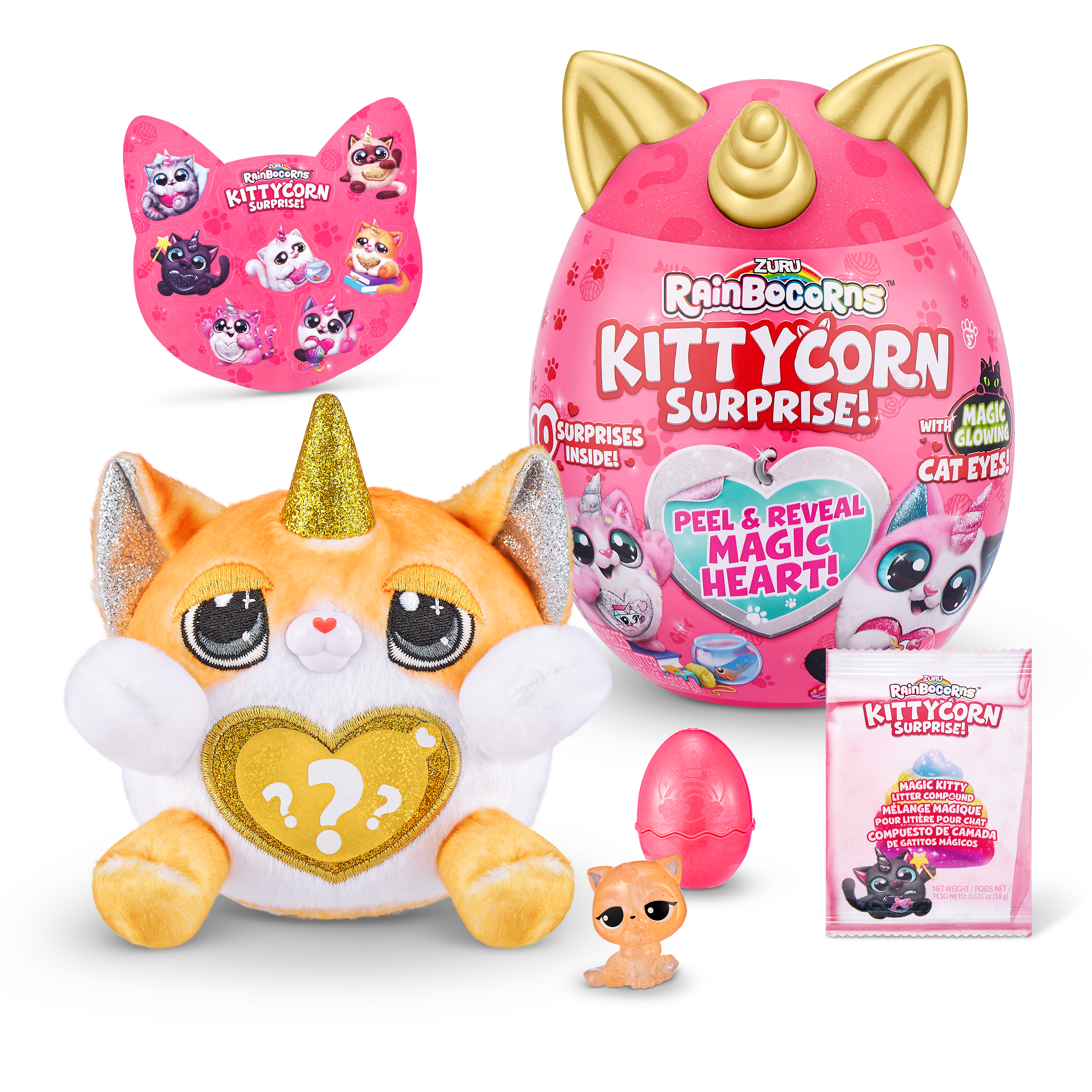 Игровой набор Rainbocorns сюрприз в яйце Kittycorn Surprise (плюш котенок,  мини питомец в яйце, наклейки, слайм ) цвет золотистый ✨